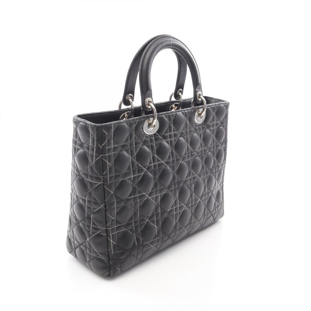 Dior Christian  Leather Cannage Handbag Lady Black